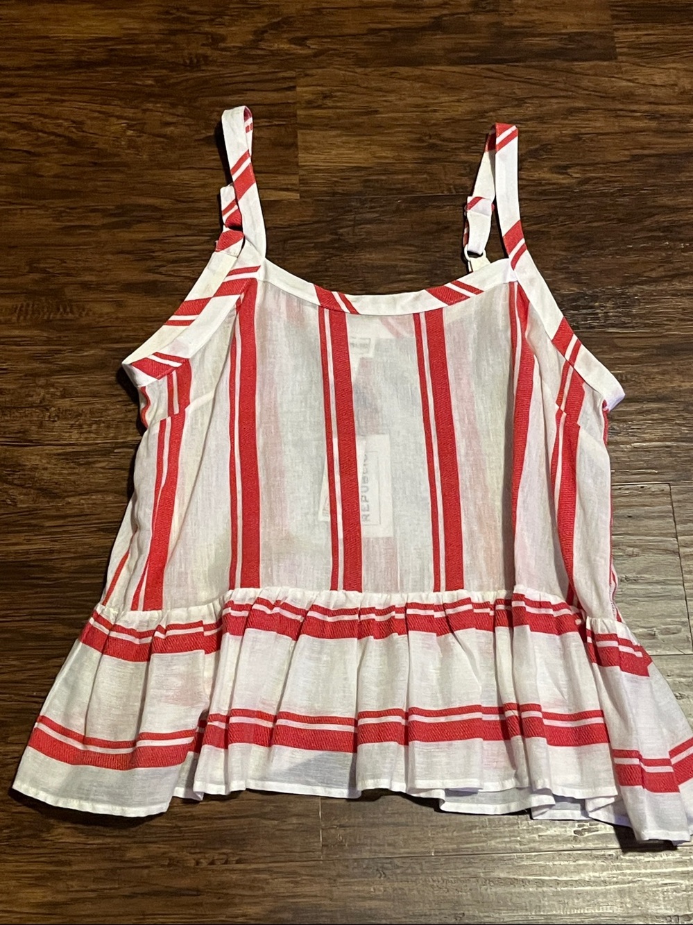 NWT For The Republic Striped Red/White Peplum Cotton Top Size Small